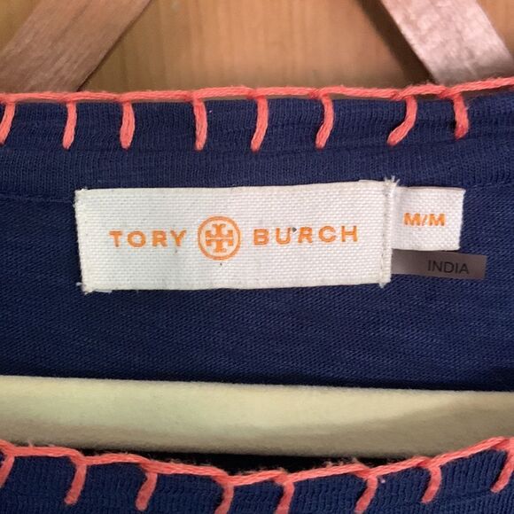 Tory Burch Jayda blue long sleeve beaded Tee top - Picture 2 of 8